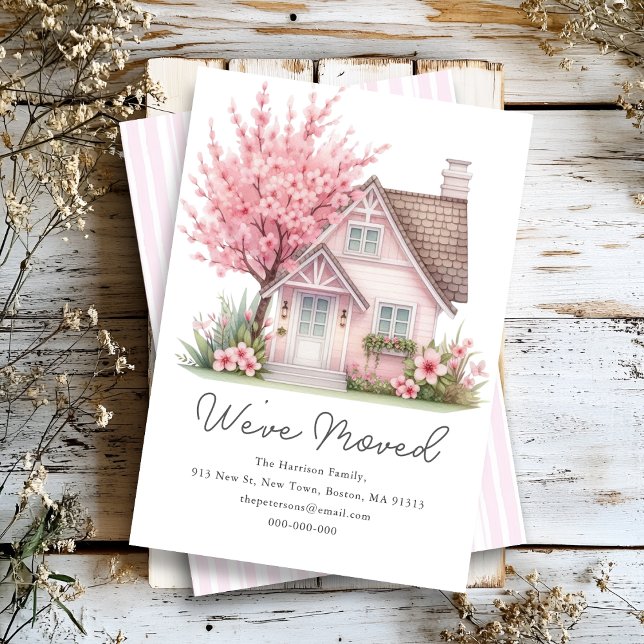 Faire-part Maison en fleurs roses | Nouvelle adresse domicile (Créateur téléchargé)