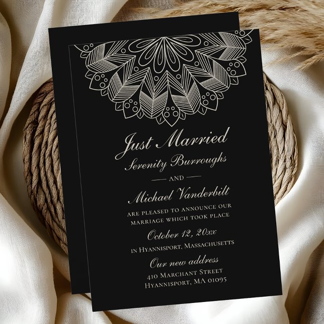 Faire-part Mandala Indien Boho Noir Mariés Mariage (Créateur téléchargé)