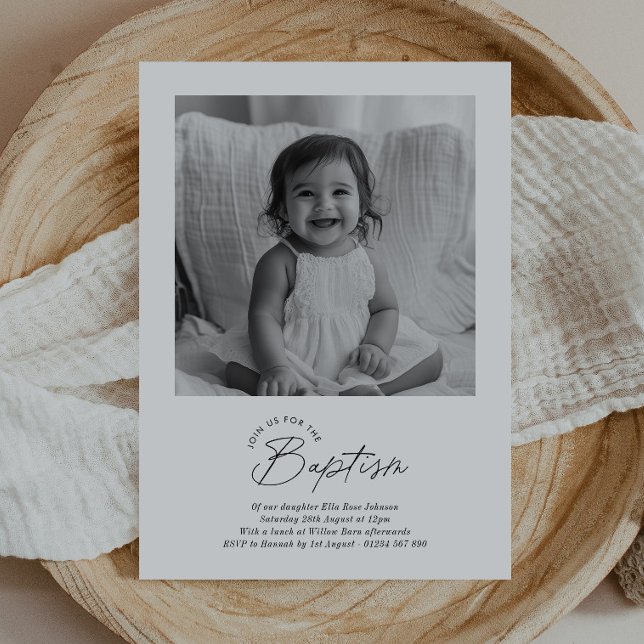 Faire-part manuscrit de baptême avec photo (Zazzle Baptism Photo Handwritten Invitation)
