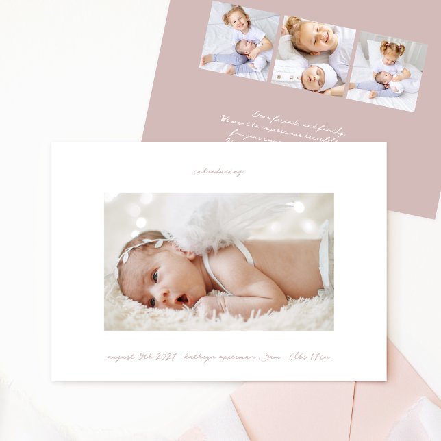 Faire-part manuscrit rose introduction photo fille bébé (Créateur téléchargé)