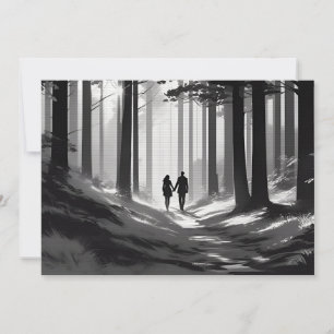 Faire-part Marche romantique Silhouette Couple Forest