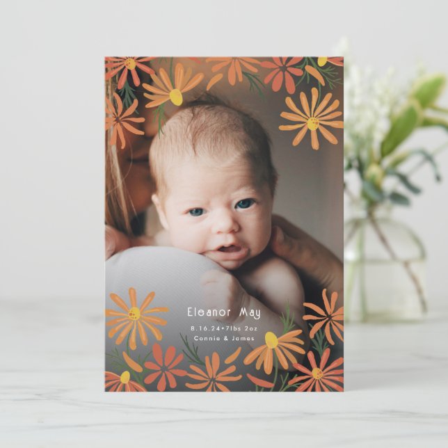 Faire-part Marguerites peintes Photo Naissance (Debout devant)