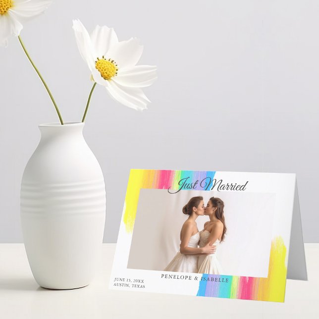 Faire-part Mariage arc-en-ciel Photo Moderne Mariés récents M (Créateur téléchargé)