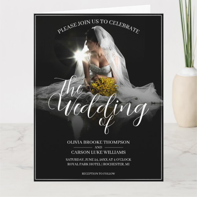 Faire-part mariage avec mariée assise - Classique (Devant)