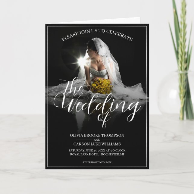 Faire-part mariage avec mariée assise - Classique (Devant)