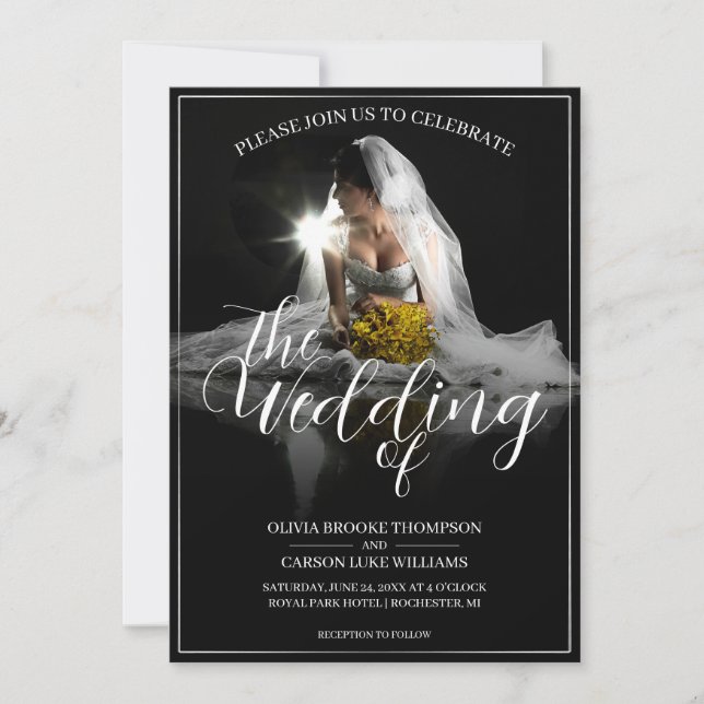 Faire-part mariage avec mariée assise - Classique (Devant)