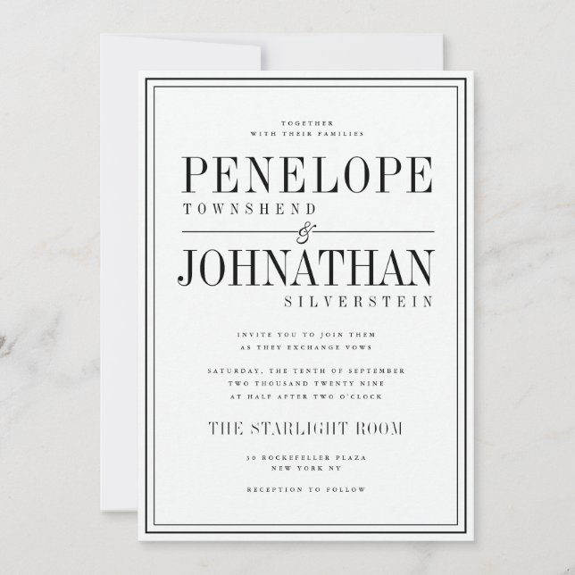Faire-Part Mariage Bordure de Texte Serif Noir et  (Devant)