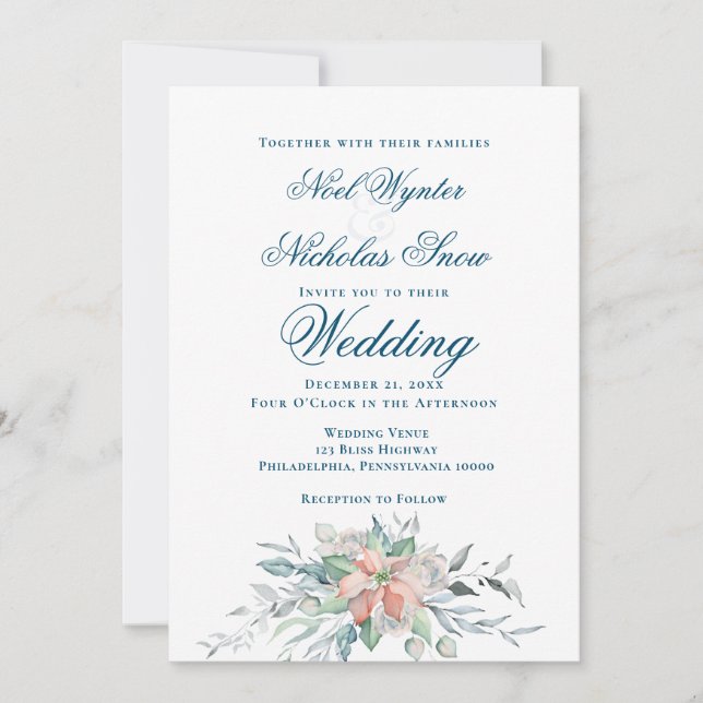 Faire-part Mariage Bouquet de Noël Magique/ Poinsettia (Devant)