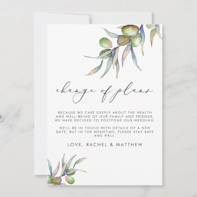 Faire-part Mariage Branches d'Olivier à l'Aquarelle Changemen (Devant)