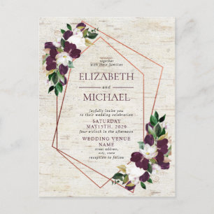 Faire-part Mariage carte postale géométrique cuivre rustique 