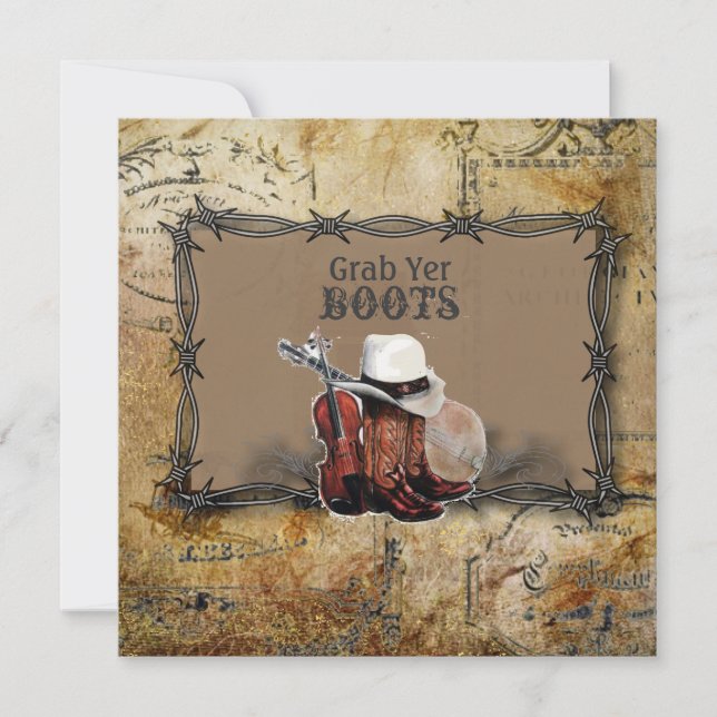 Faire-part mariage country western fil de fer barbelé (Devant)