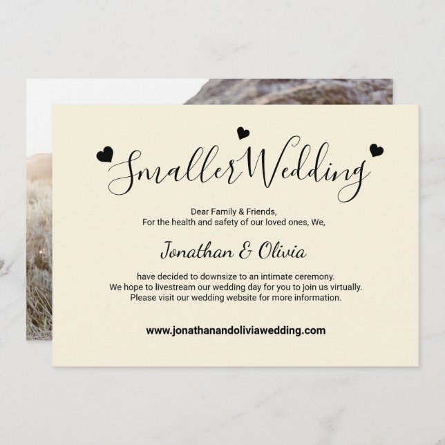 Faire-part Mariage Crème Ivoire Photo de Mariage Réduit (Devant / Derrière)