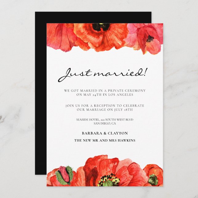 Faire-part mariage d'aquarelle de pavot rouge (Devant / Derrière)