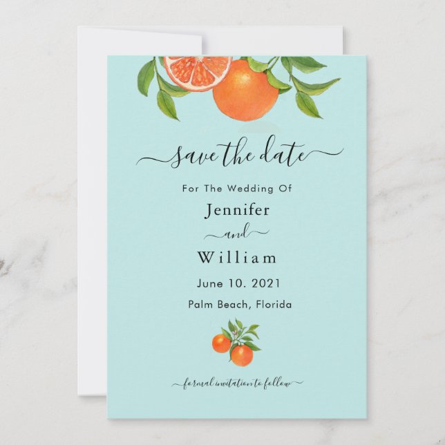 Faire-part mariage d'aquarelle orange Citrus (Devant)