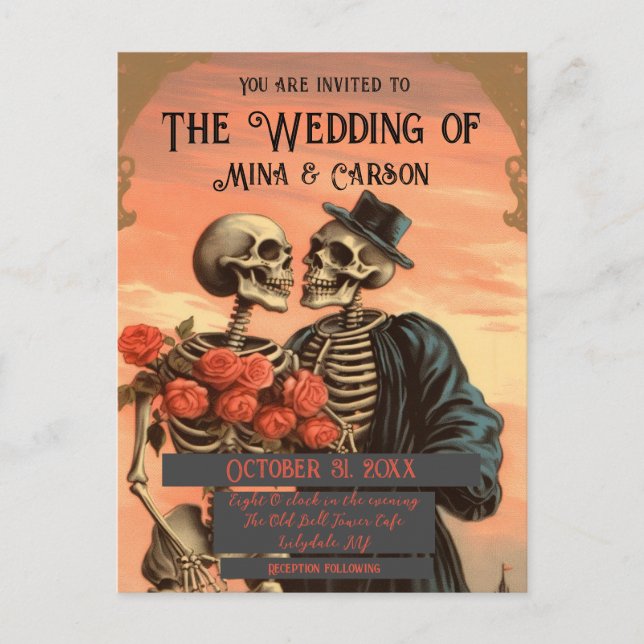 Faire-part Mariage de carte postale du QRC Skeleton Couple vi (Devant)