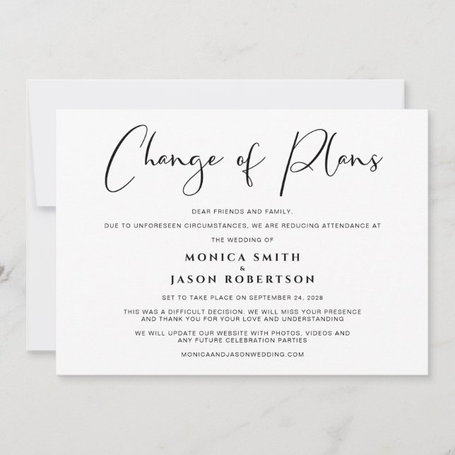 Faire-part Mariage de réduction Changement de plan élégant (Devant)