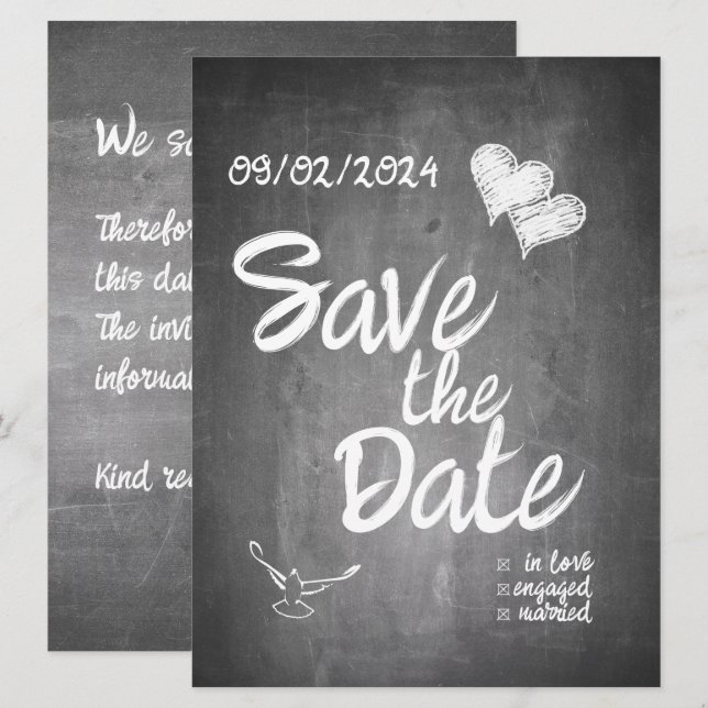 Faire-part Mariage de typographie de tableau noir (Devant / Derrière)