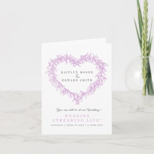 Faire-part Mariage d'hiver en direct gui de houx violet blanc (Devant)