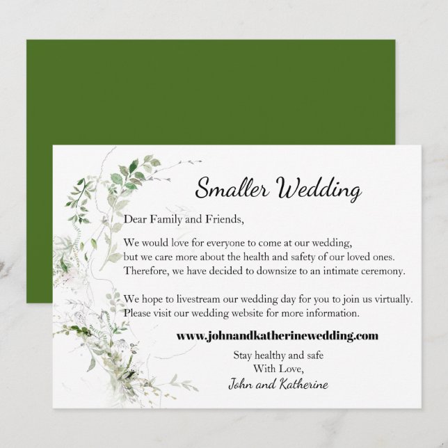 Faire-part Mariage Élégant Classique Feuilles Vertes Plus Pet (Devant / Derrière)