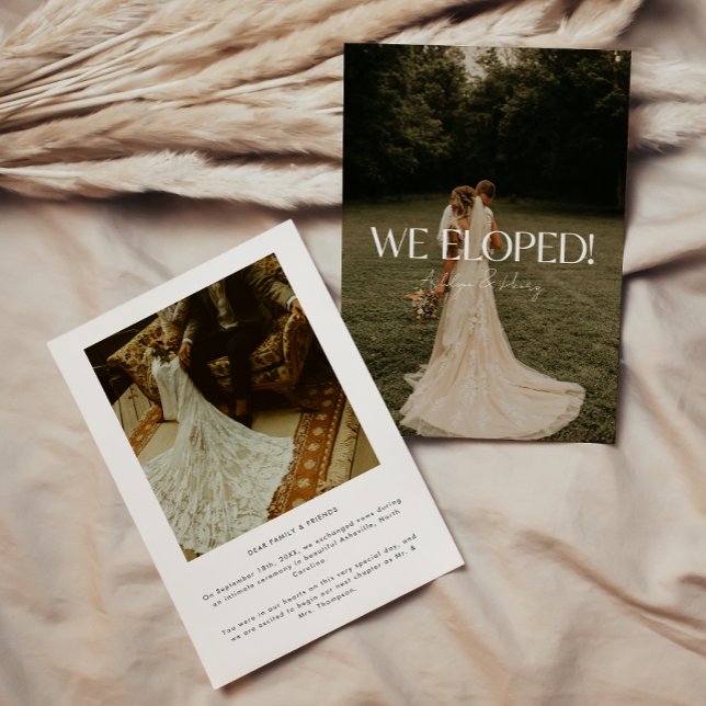 Faire-part Mariage en fuite avec écriture moderne 2-Photo (Créateur téléchargé)
