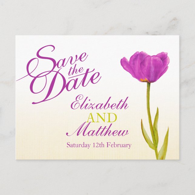 Faire-part Mariage Enregistrer la date Carte postale violet t (Devant)
