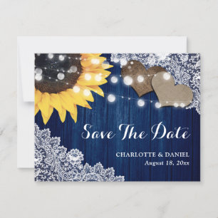 Faire-part Mariage Fleurie en Dentelle de Bois Tournesol Bleu