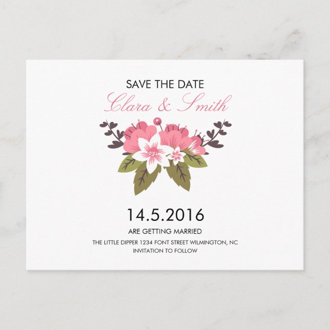 Faire-part Mariage Floral Enregistrer La Date Carte Postale (Devant)
