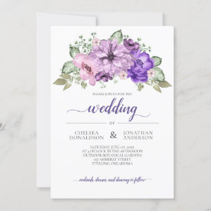 Faire-part Mariage Floral Ultra Violet Pourpre Rose Greenery