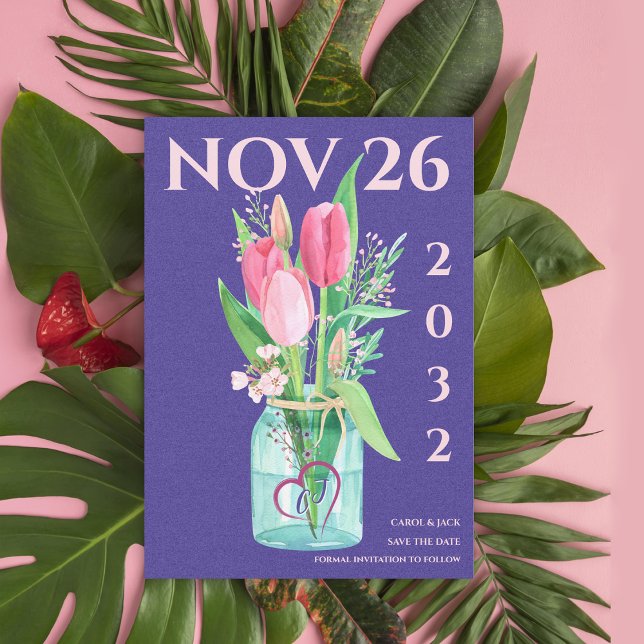 Faire-part Mariage floral violet romantique Sauvez la date (Romantic Purple Blush Floral Wedding Save the Date Announcement)