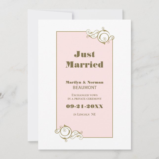 Faire-part Mariage Gold Frame Rose (Devant)