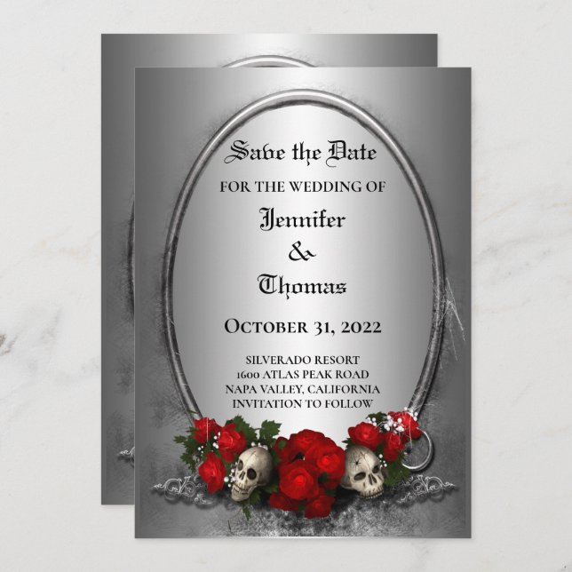 Faire-part Mariage gothique halloween enregistrer la date inv (Devant / Derrière)