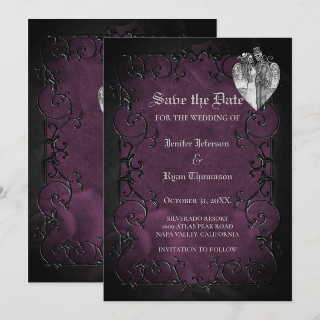 Faire-part Mariage gothique halloween enregistrer la date inv (Devant / Derrière)