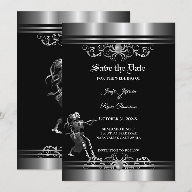 Faire-part Mariage gothique Halloween, sauvez la date (Devant / Derrière)