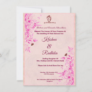Faire-part Mariage indien Ganesha rose