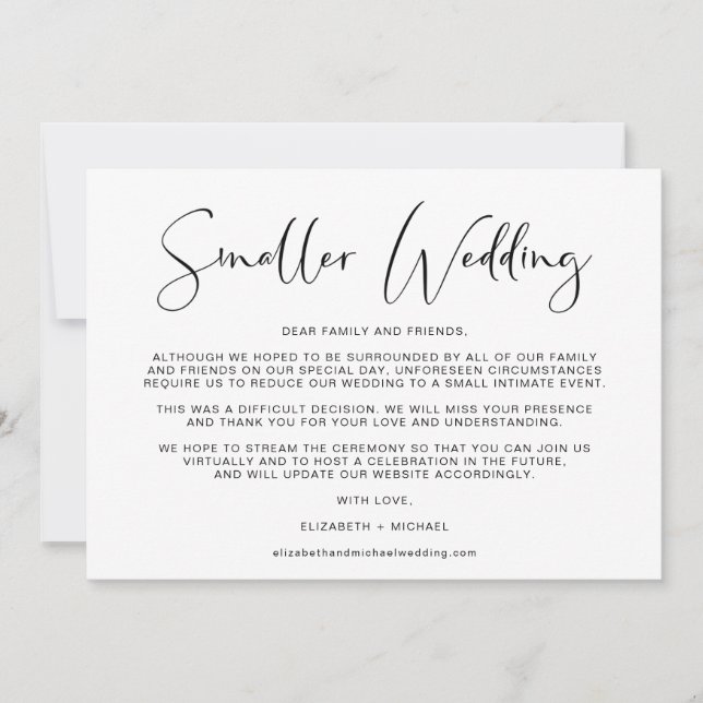 Faire-part Mariage Intime Changement de Plans Élégant (Devant)