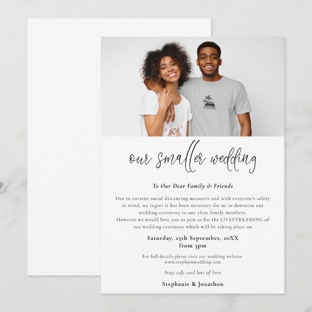 Faire-part Mariage Intime Réduction de la Photo Script Modern (Devant / Derrière)