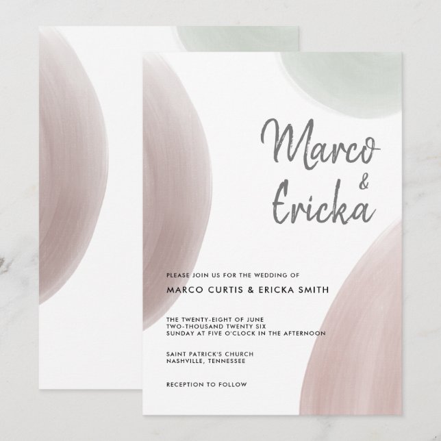 Faire-part Mariage Minimaliste Calligraphié Pastel (Devant / Derrière)