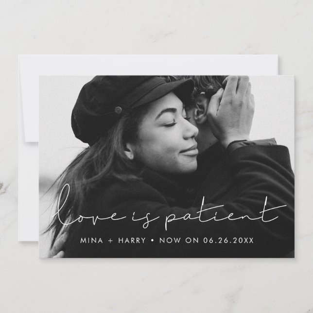 Faire-part Mariage minimaliste manuscrit Love is patient (Devant)