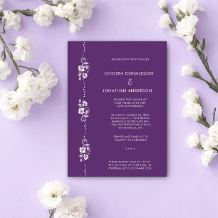 Faire-part Mariage Minimaliste Moderne Blanc Fleuriste Violet