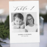 Faire-part Mariage minimaliste Tableau 1 Numéro et images Car<br><div class="desc">Une autre façon de montrer vos numéros de table mariage. Conçu pour correspondre à la collection "Mariage Essentials - Classic". Ce modèle comprend 2 images qui pourraient être quand vous étiez enfants, tableau 1 in. classique élégant typographie de script, noms de couple et date mariage. Obtenir les tableaux 1 à...</div>