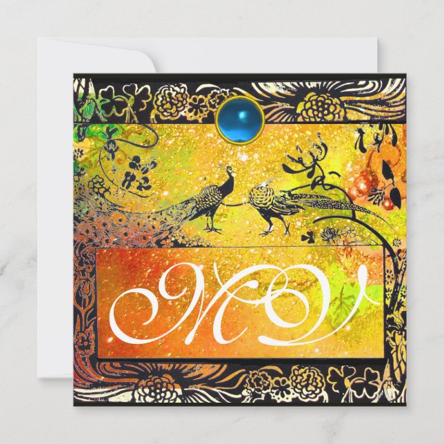 Faire-part MARIAGE OISEAUX DE L'AMOUR MONOGRAMME noir jaune b (Devant)