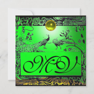 Faire-part MARIAGE OISEAUX DE L'AMOUR MONOGRAMME noir jaune é