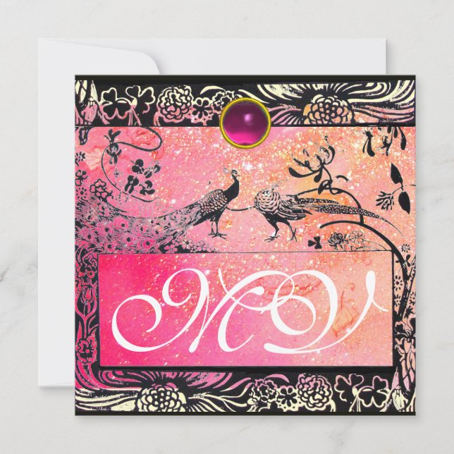 Faire-part MARIAGE OISEAUX DE L'AMOUR MONOGRAMME noir jaune r (Devant)