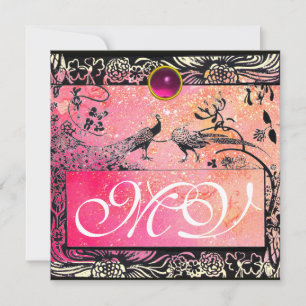Faire-part MARIAGE OISEAUX DE L'AMOUR MONOGRAMME noir jaune r