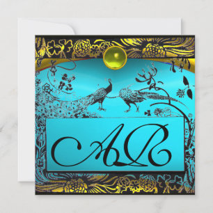 Faire-part MARIAGE OISEAUX DE L'AMOUR MONOGRAMME noir jaune t