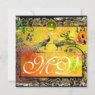Faire-part MARIAGE OISEAUX DE L'AMOUR MONOGRAMME noir jaune v