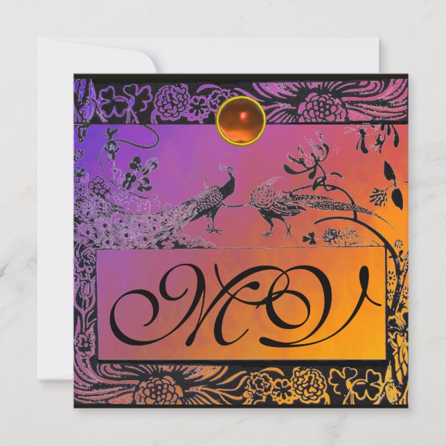 Faire-part MARIAGE OISEAUX DE L'AMOUR MONOGRAMME noir jaune v (Devant)