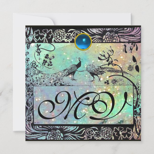 Faire-part MARIAGE OISEAUX DE L'AMOUR MONOGRAMME noir vert ch (Devant)