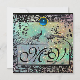 Faire-part MARIAGE OISEAUX DE L'AMOUR MONOGRAMME noir vert ch