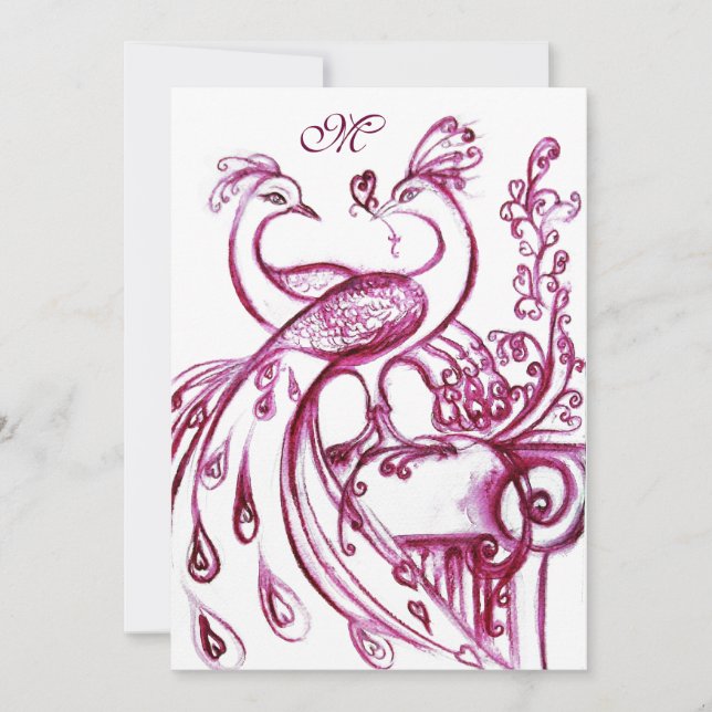 Faire-part MARIAGE OISEAUX DE L'AMOUR MONOGRAMME Rouge Rose B (Devant)